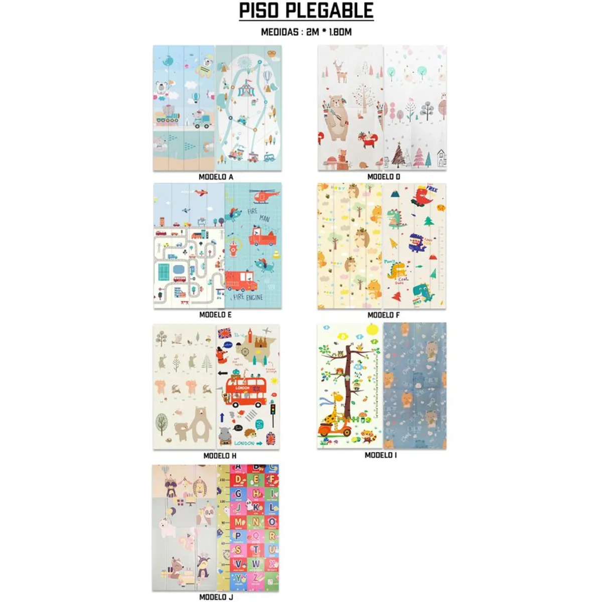 GENERICO - Piso alfombra plegable para bebés y niños 180x200 cm