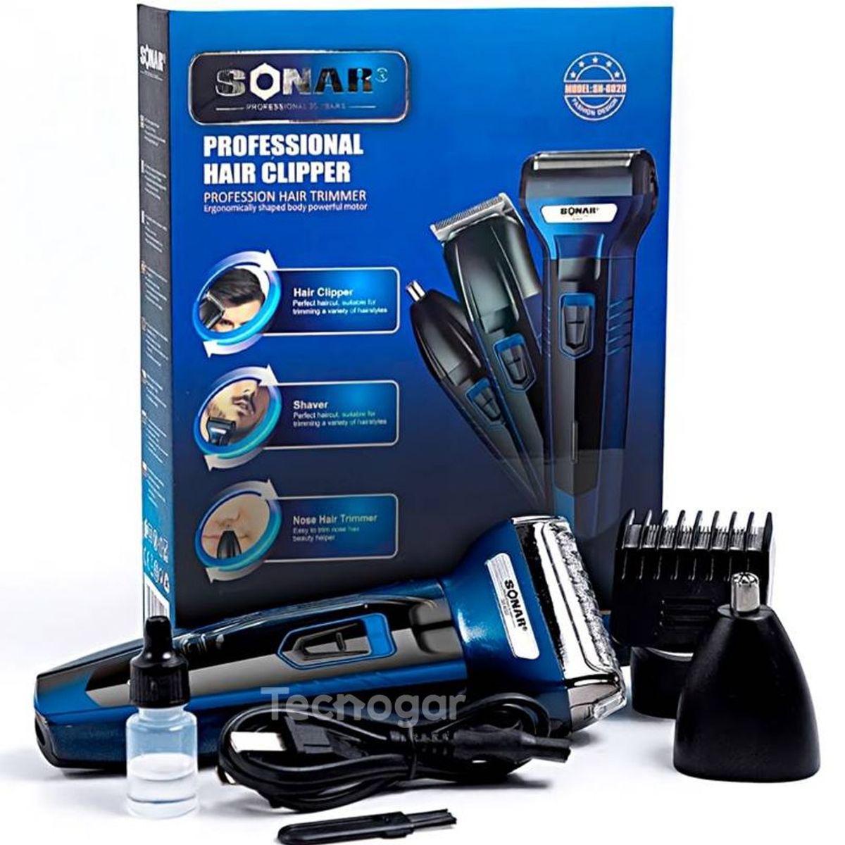 SONAR - Máquina de Afeitar 3 en 1 con Cabezal Intercambiable Inalámbrica SONAR
