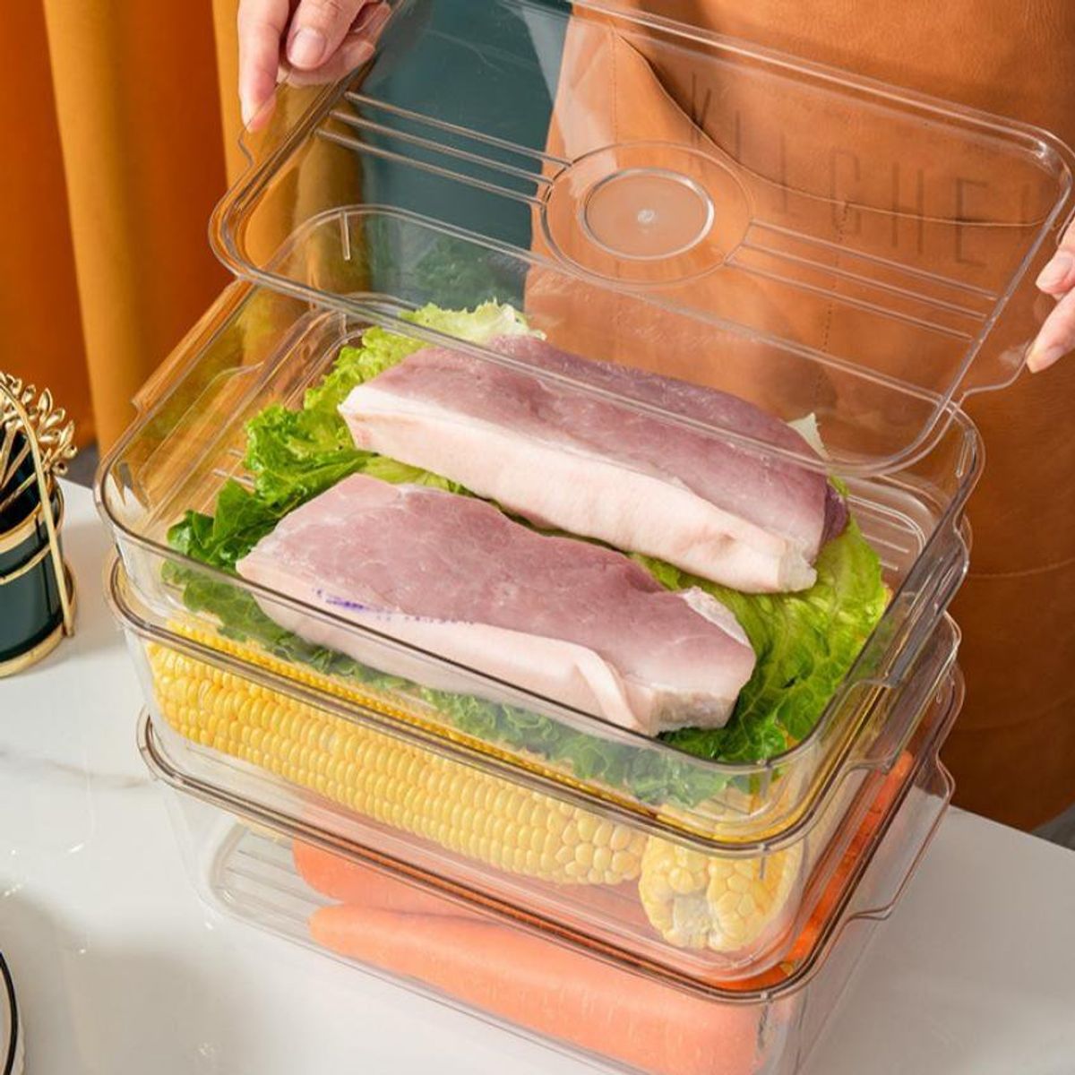 GENERICO - Set de 3 tapers organizadores con drenaje para refrigerador