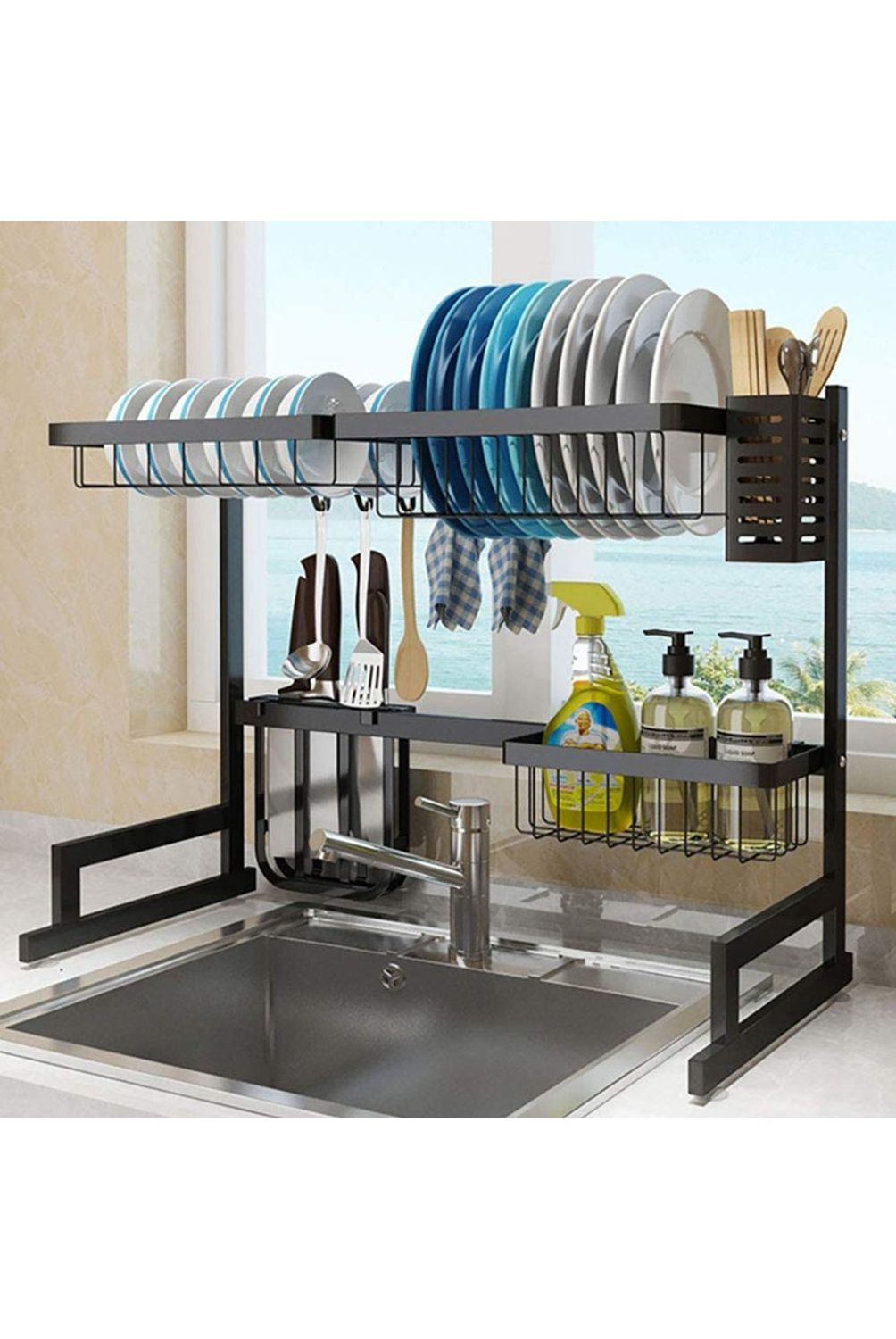 Escurridor De Platos De Cocina De 2 Niveles, Estante De Secado De Platos Grandes, Organizador De Fregadero De Cocina, Acero Inoxidable, Máximo Ahorro De Espacio, Escurridor De Platos Resistente Para