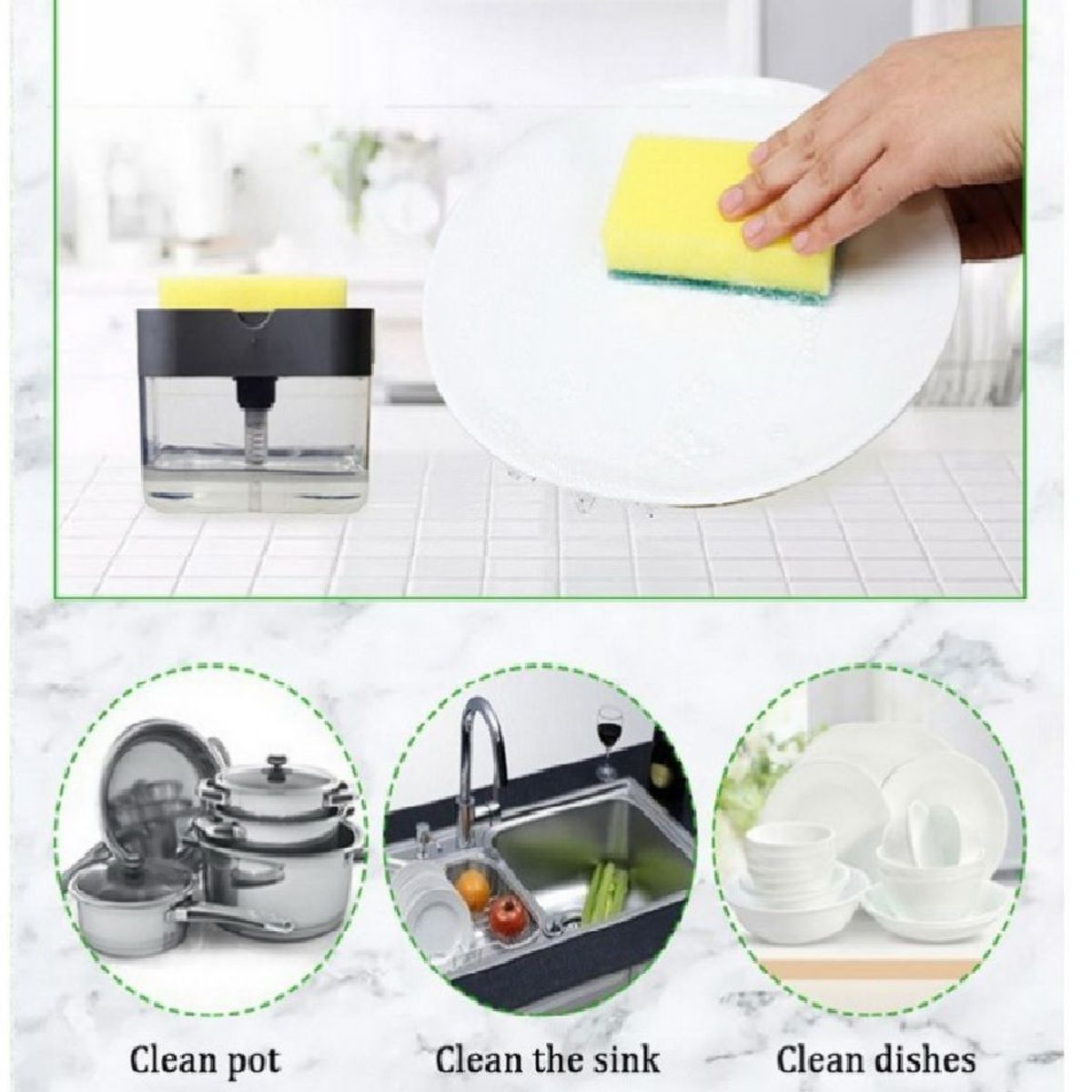 GENERICO - Dispensador Lavavajillas Jabon Liquido 2 en 1 + Esponja