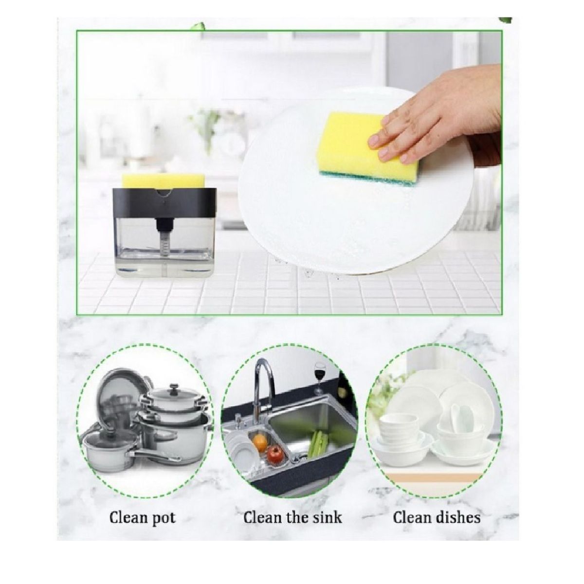 GENERICO - Dispensador Lavavajillas Jabon Liquido 2 en 1 + Esponja