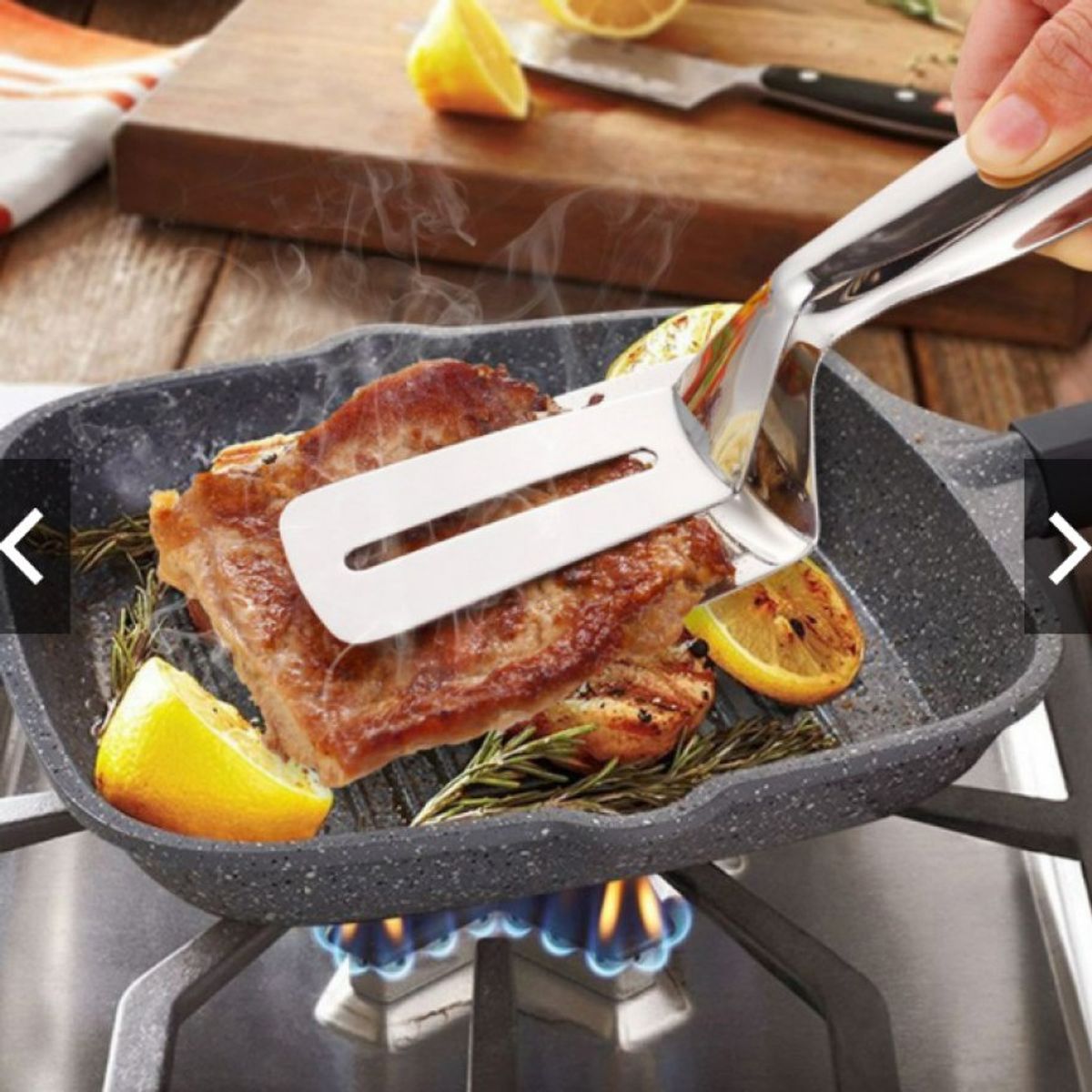 GENERICO - Espátula tipo pinza de cocina acero inoxidable para barbacoa