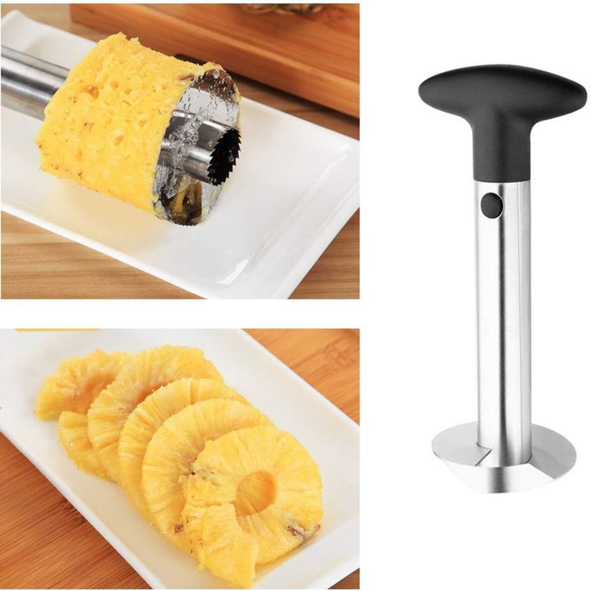 GENERICO - Cortador pelador de piña de acero inoxidable rodajas cocina grande