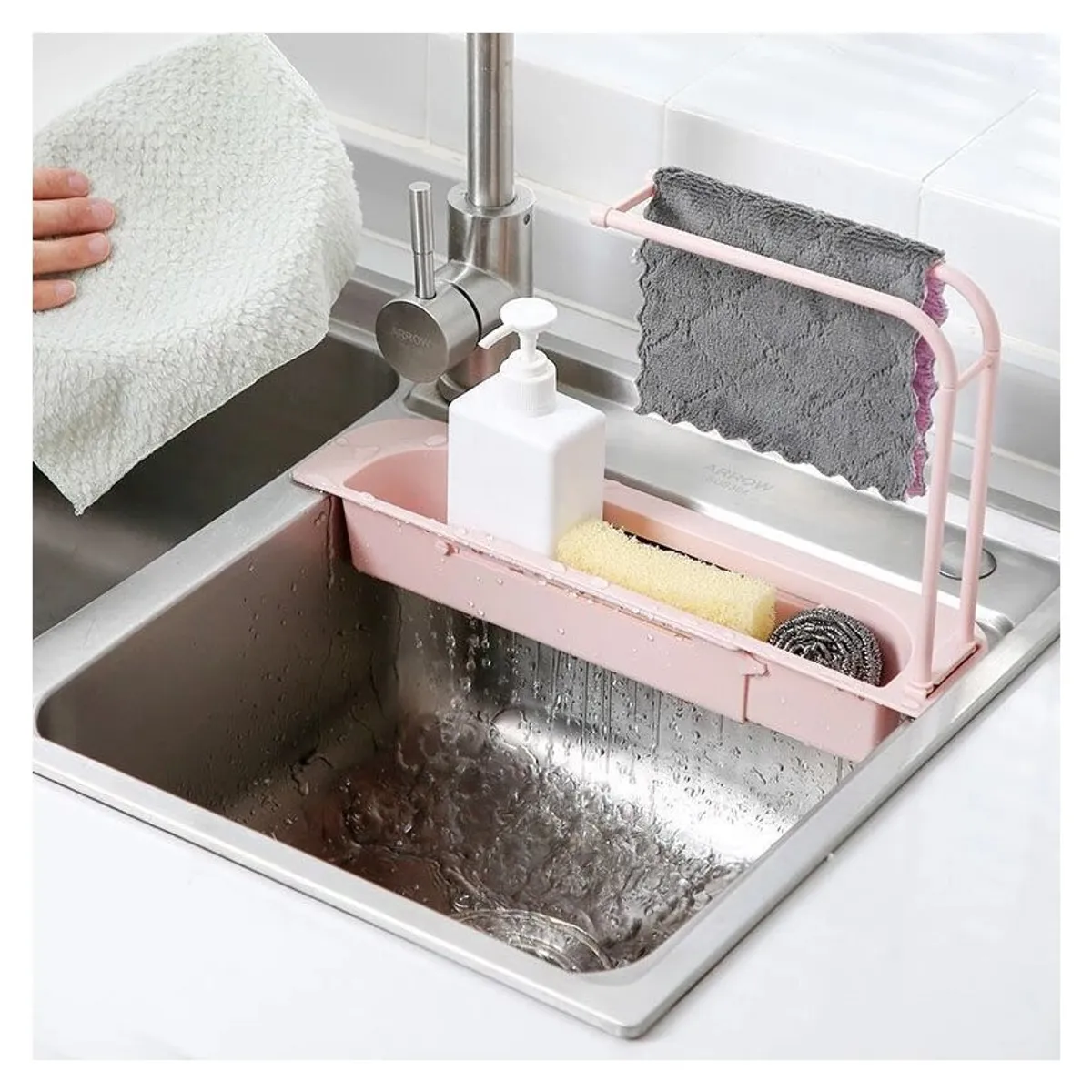 INSPIRATION - Cesta organizadora extensible con escurridor para fregadero