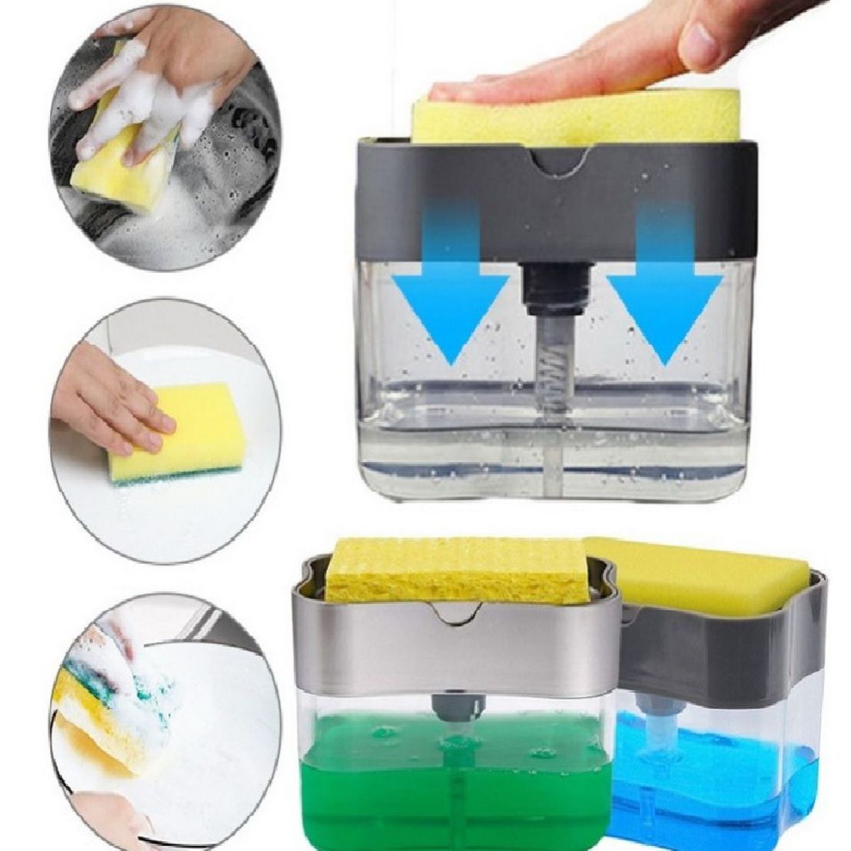 GENERICO - Dispensador Lavavajillas Jabon Liquido 2 en 1 + Esponja