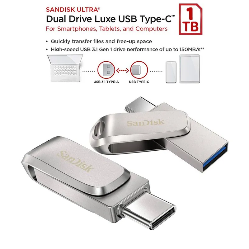 SANDISK - Sandisk USB y USB-C Memoria Dual Drive Luxe 400Mbps 1TB