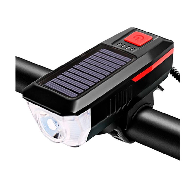 GENERICO - Linterna Led Bicicleta Delantera Timbre SolarRecargable Rojo