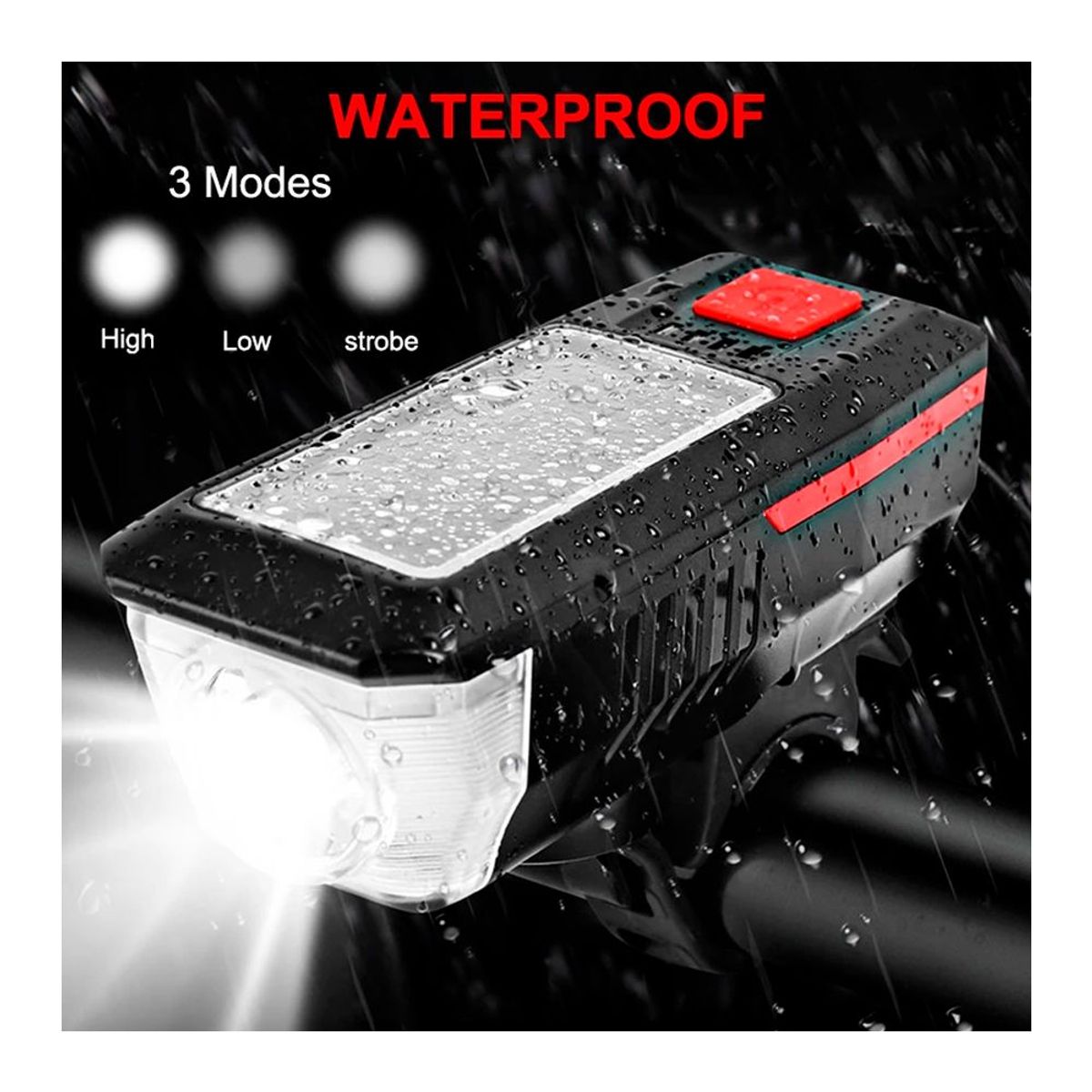 GENERICO - Linterna Led Bicicleta Delantera Timbre SolarRecargable Rojo