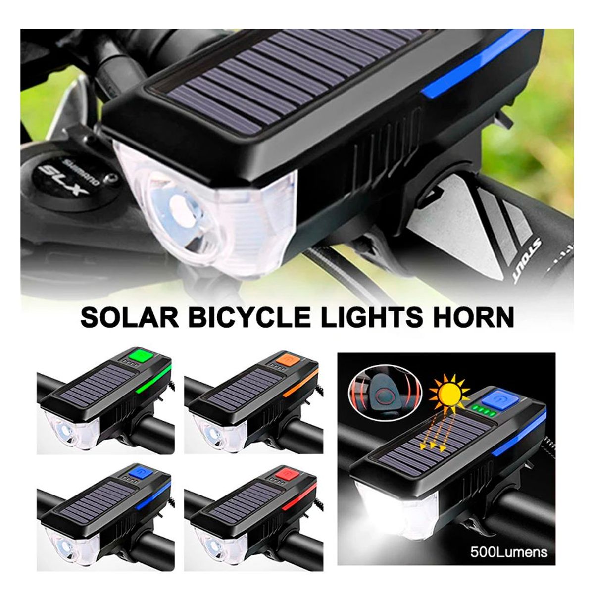 SEISA - Linterna Led Bicicleta Delantera Timbre Solar Recargable