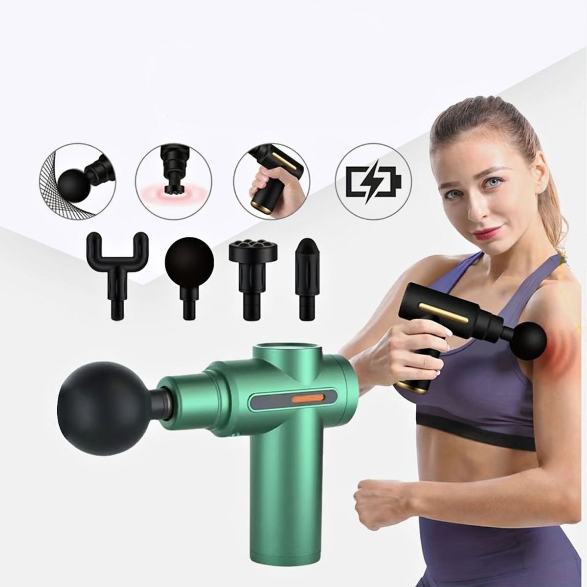 HOLGU - Masajeador Muscular Pistola + 4 Accesorios Fascial Gun