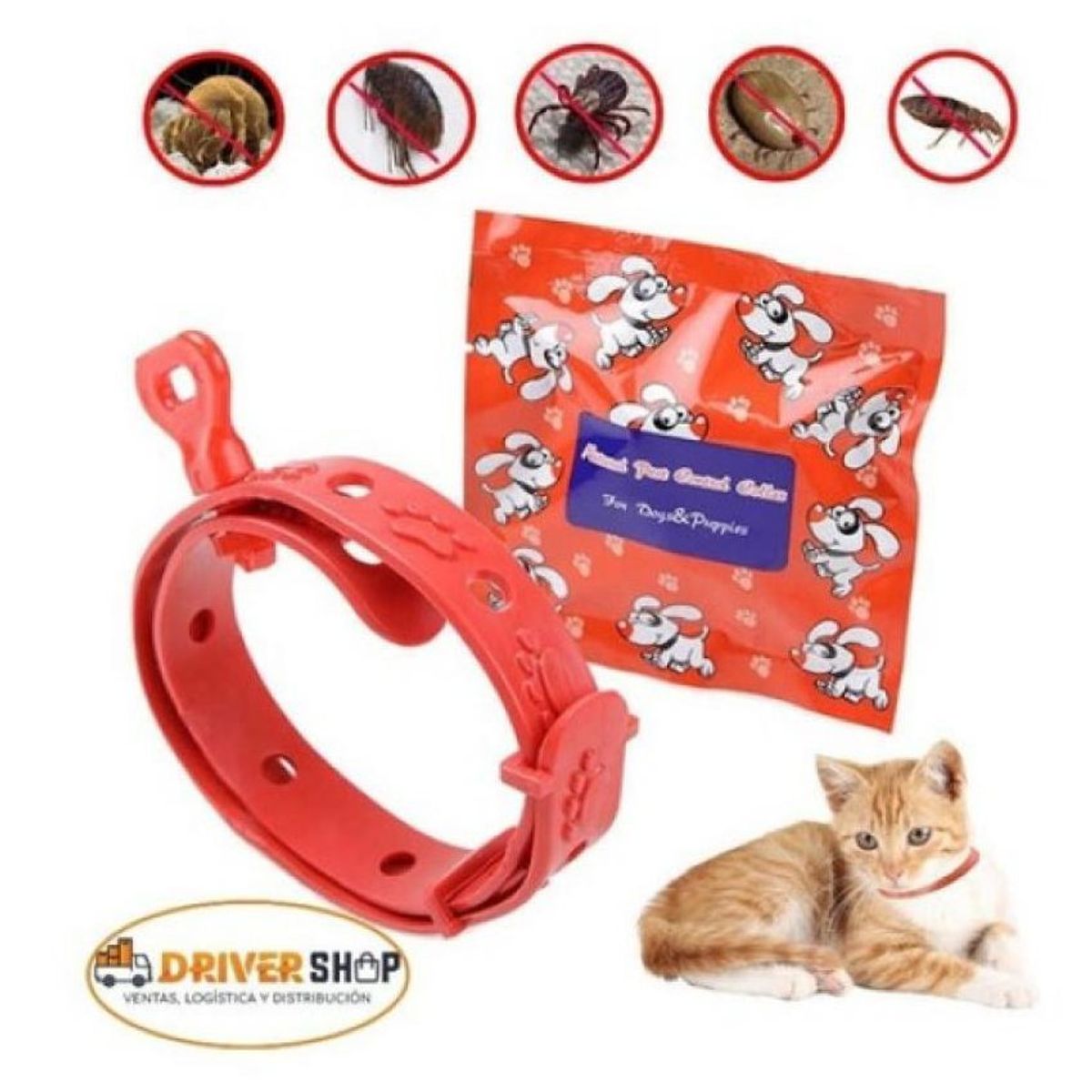 GENERICO - Collar anti pulgas para mascotas de goma para perros gatos