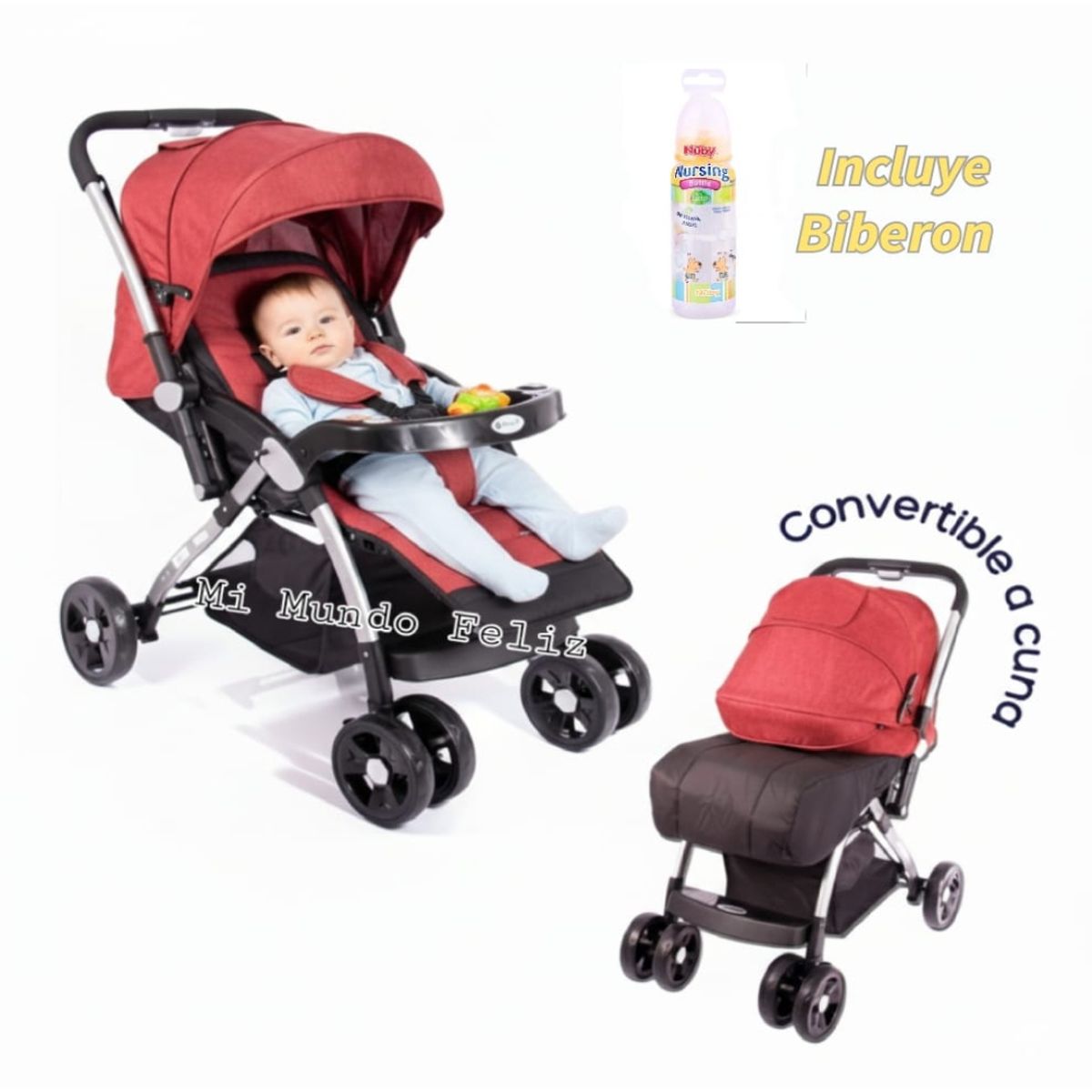 EBABY - Coche para Bebe Ven Conmigo con Cubrepies Rojo