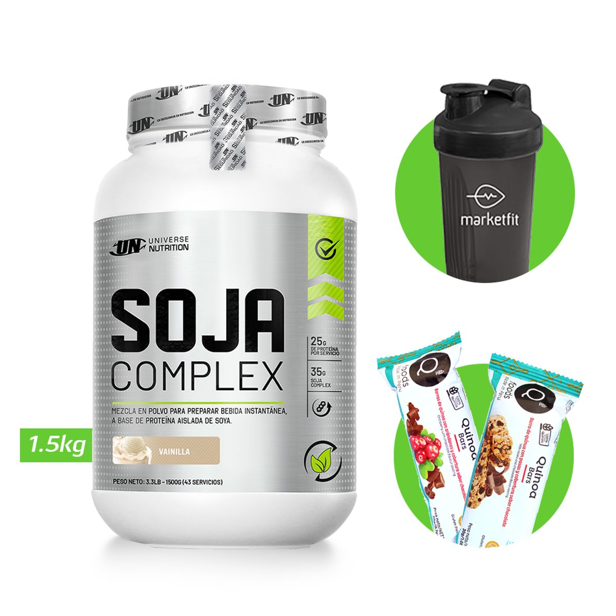 UNIVERSE NUTRITION - SOJA COMPLEX PROTEINA VEGANA UN 1.5 KG VAINILLA+REGALOS