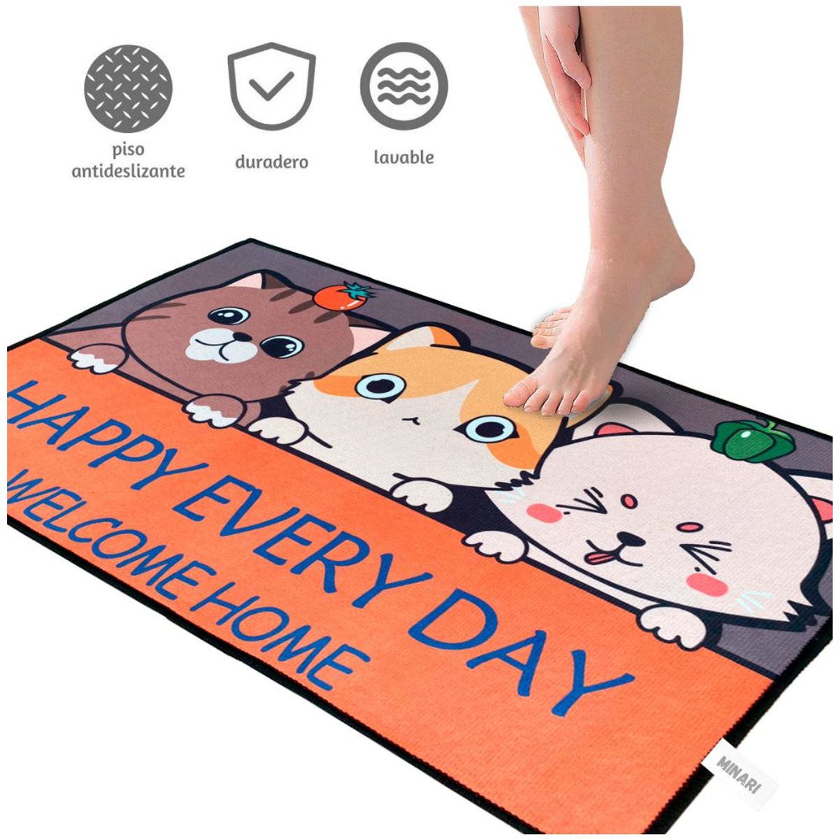 MINARI - Alfombra Tapete Piso Antideslizante Cocina Baño Happy Every Day 397A