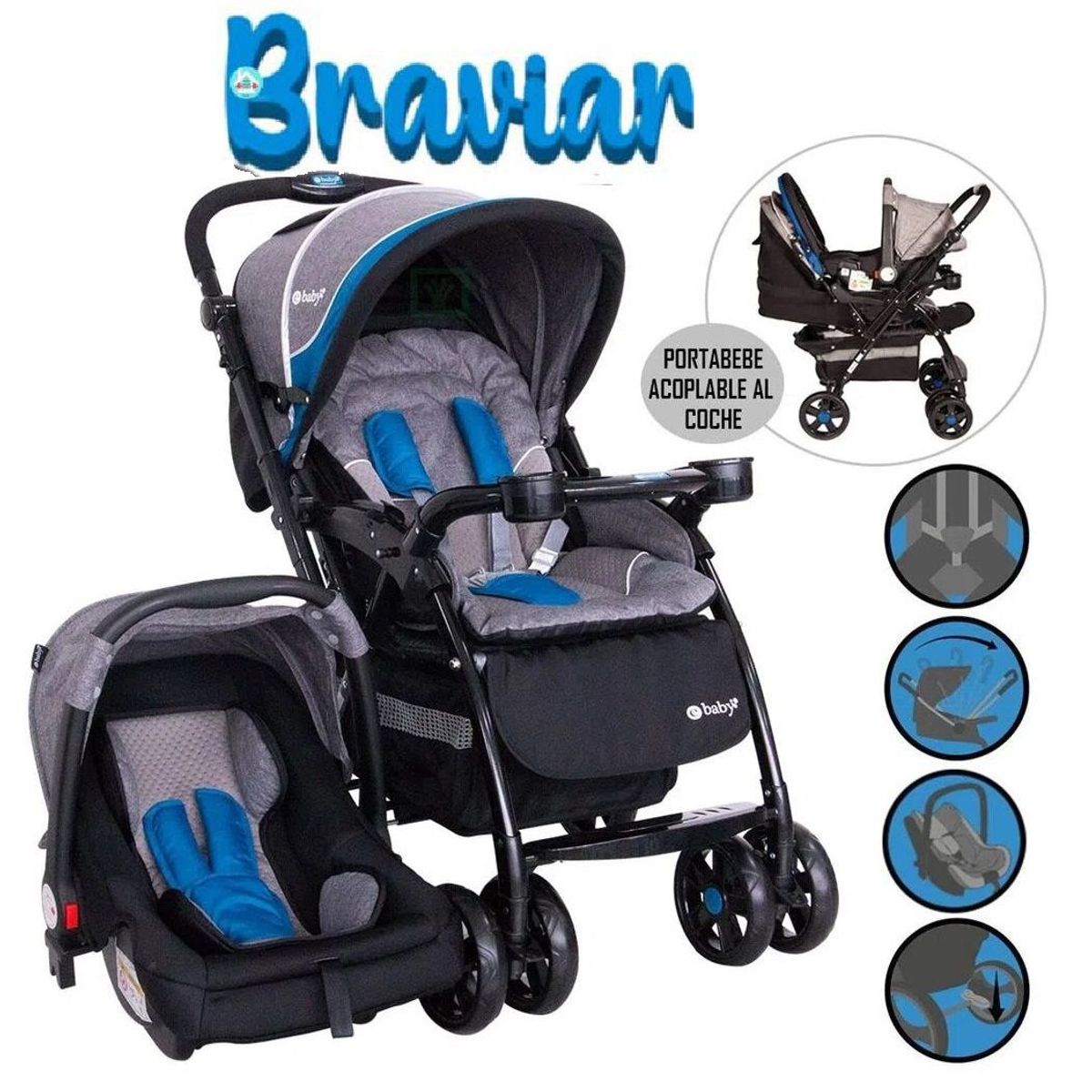EBABY - Coche con porta bebe braviar  4 EN 1 1092