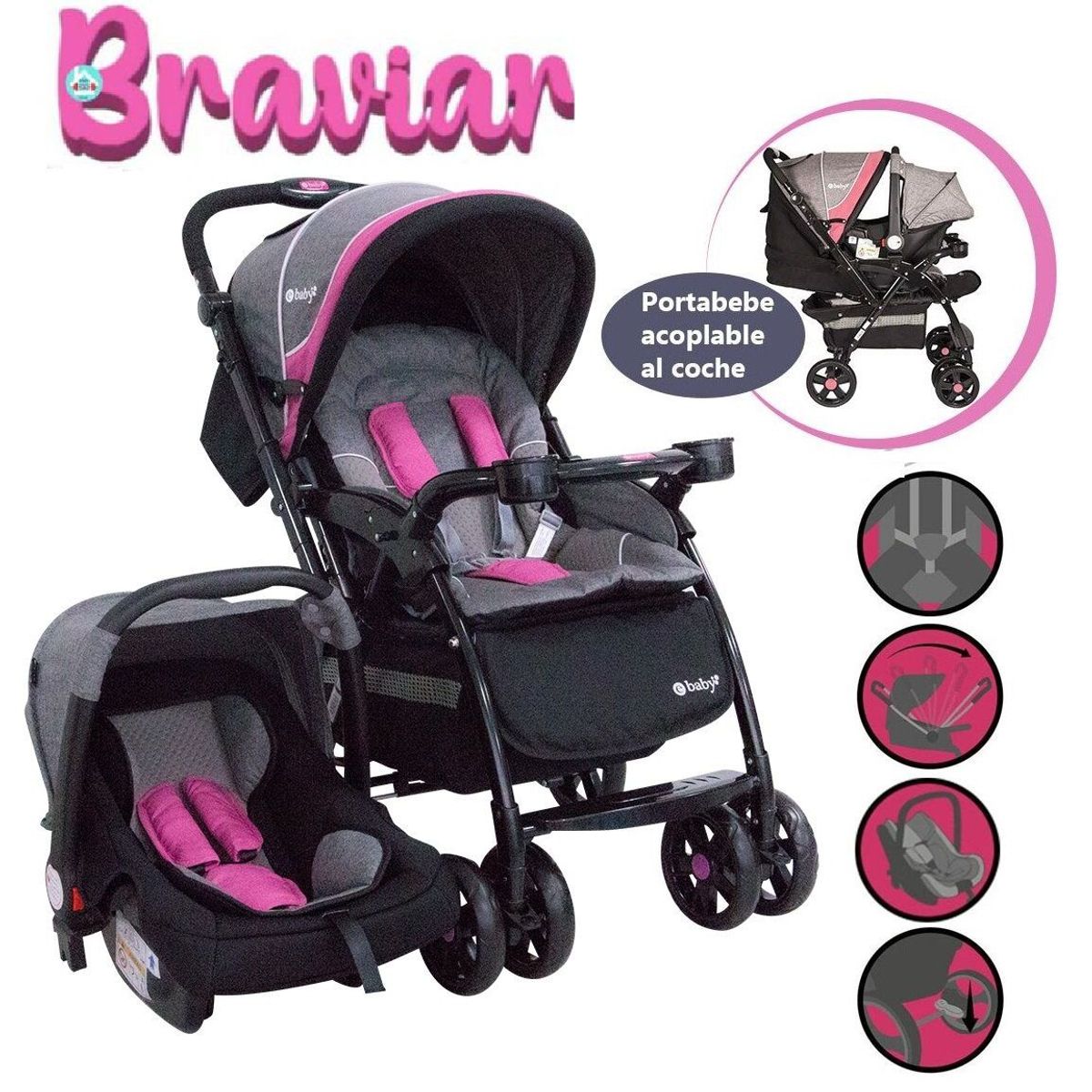 EBABY - Coche con porta bebe braviar  4 EN 1 1092