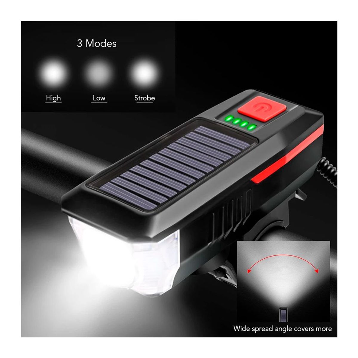 GENERICO - Linterna luz Led Bicicleta Delantera Timbre Solar Recargable