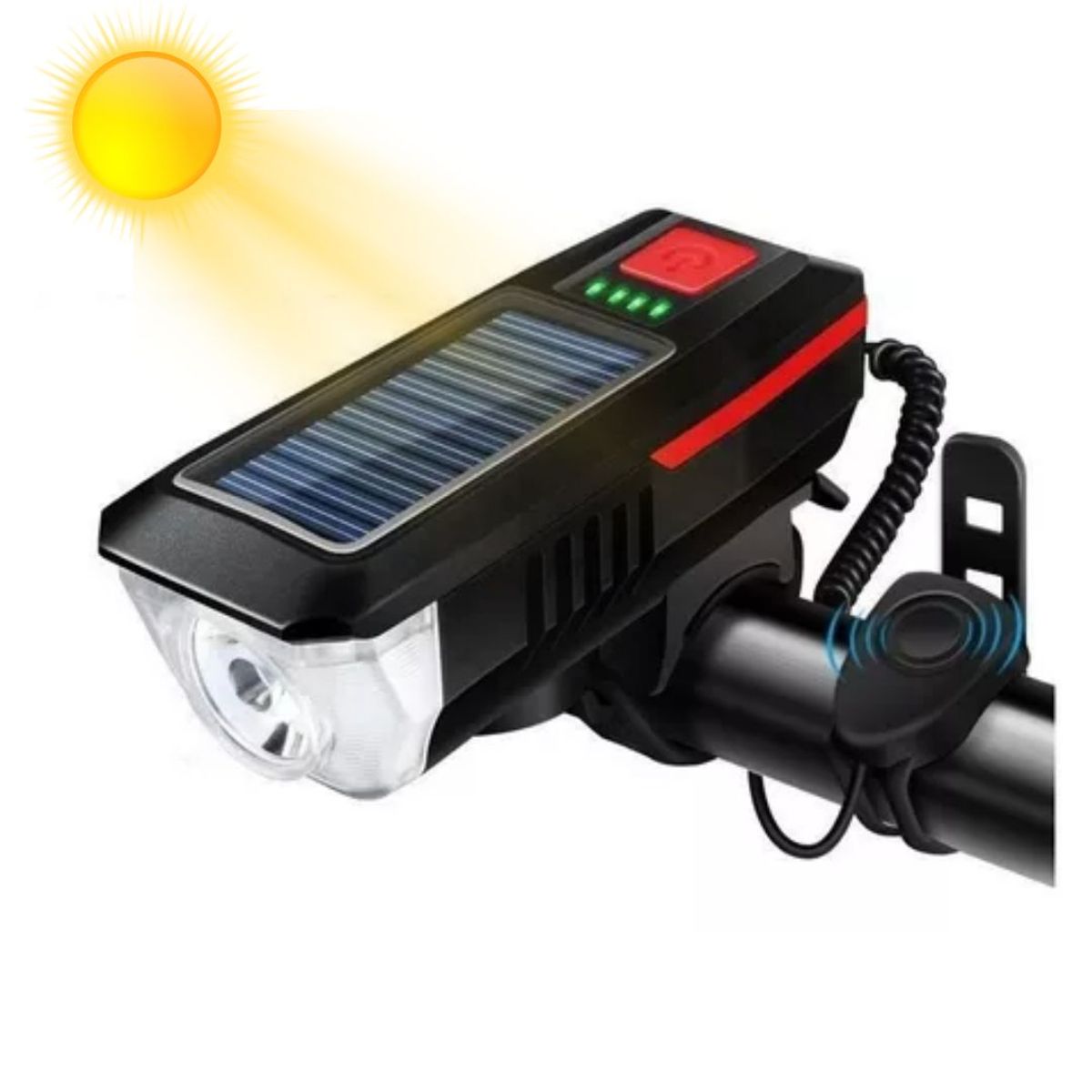 GENERICO - Luces Led Bicicleta Scooter Delantera con Timbre  Solar Recargable