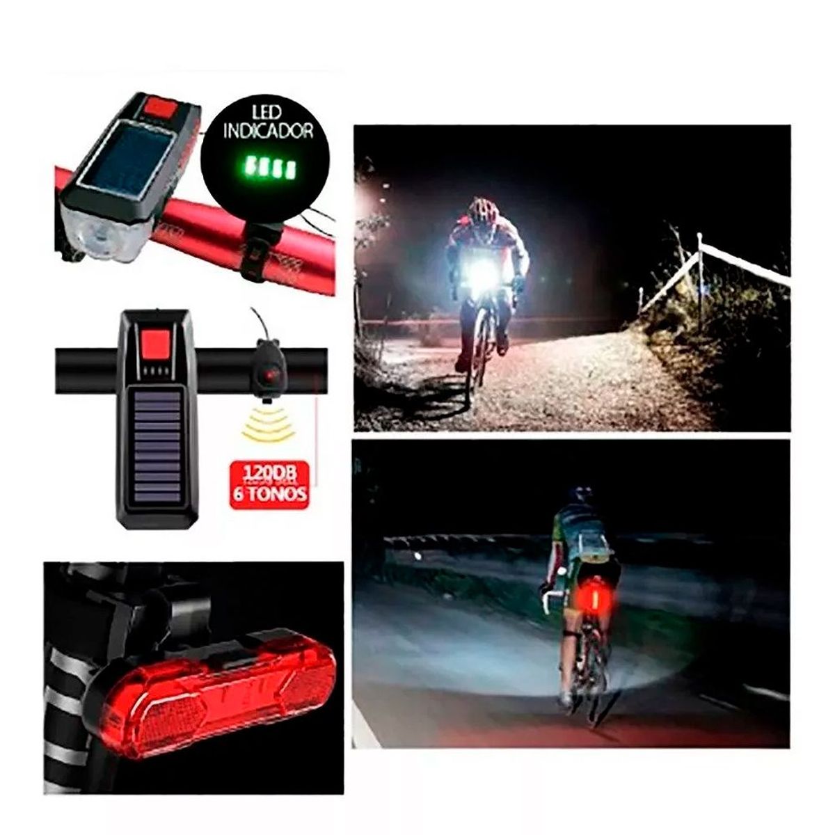 GENERICO - Luces Led Bicicleta Scooter Delantera con Timbre  Solar Recargable