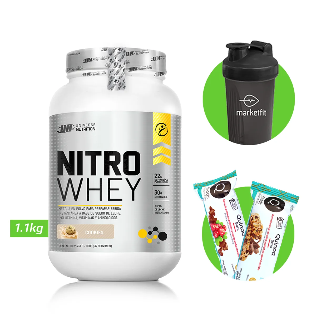 UNIVERSE NUTRITION - NITRO WHEY 1.1 KG PROTEINA UN COOKIES + REGALOS