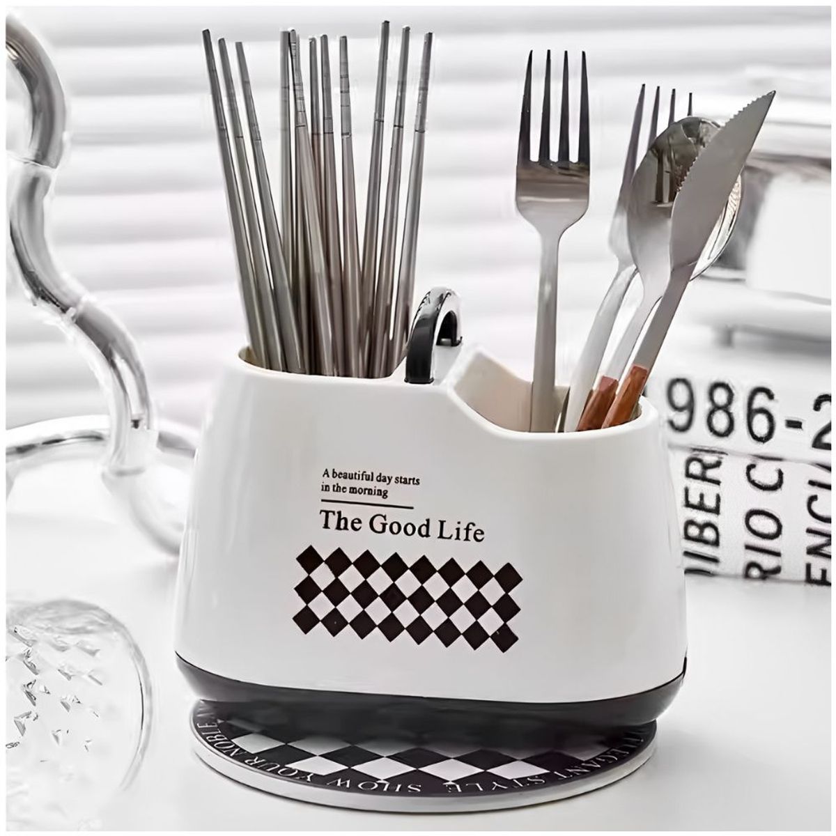 MINARI - Organizador Escurridor Porta Cubiertos Utensilios de Cocina BL 403C