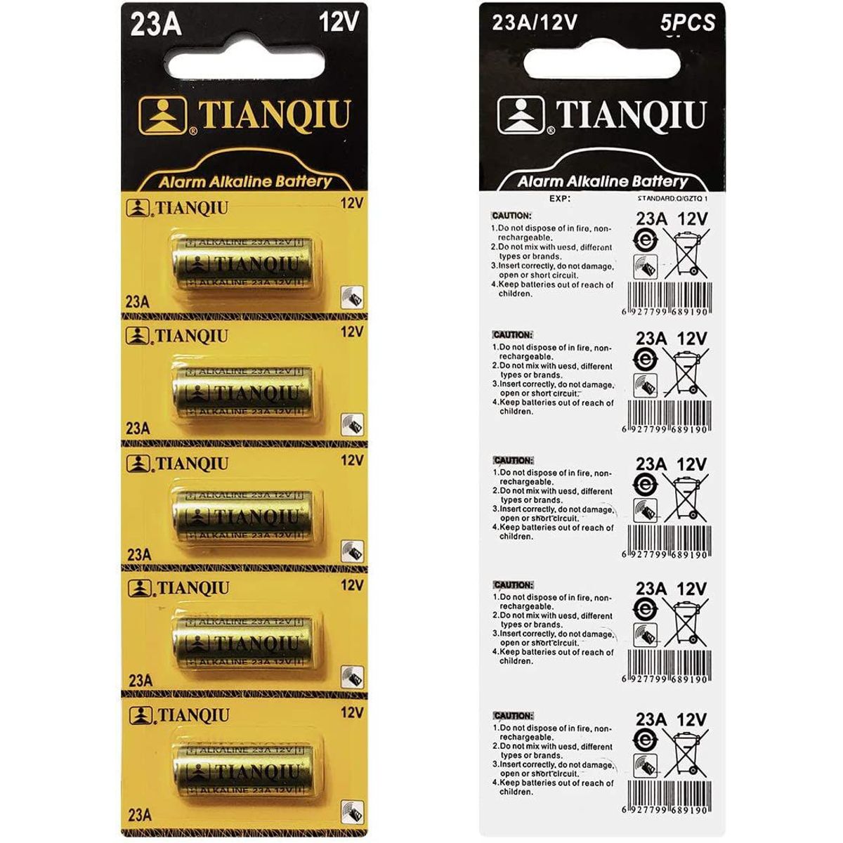 GENERICO - Pilas Tianqiu 23A - A23 12V. Blister de 05 pilas