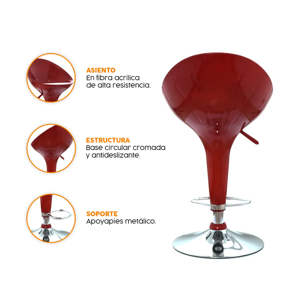 BONNO - Banco Para Bar Pop Giratorio Rojo Bonno