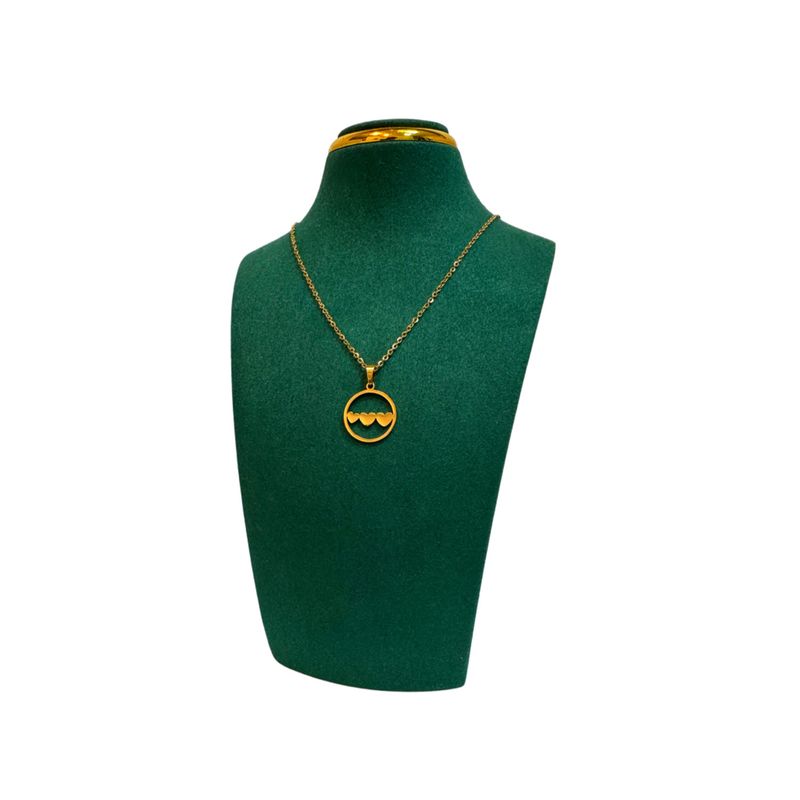 GENERICO - Pack Acero Collar con dije y Aretes - 3 Corazones Encerrados