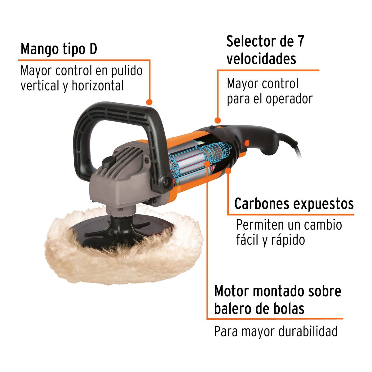 TRUPER - Pulidora 7" 1200 W velocidad variable, profesional, Truper