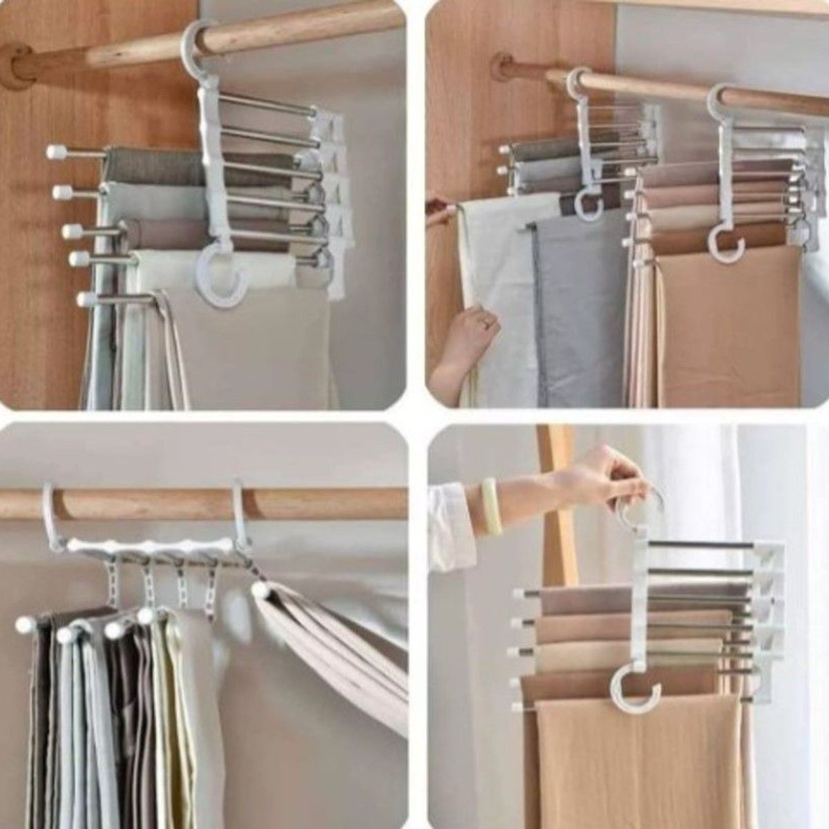 GENERICO - Perchero organizador pantalones plegable armario acero 5 en 1 Blanco