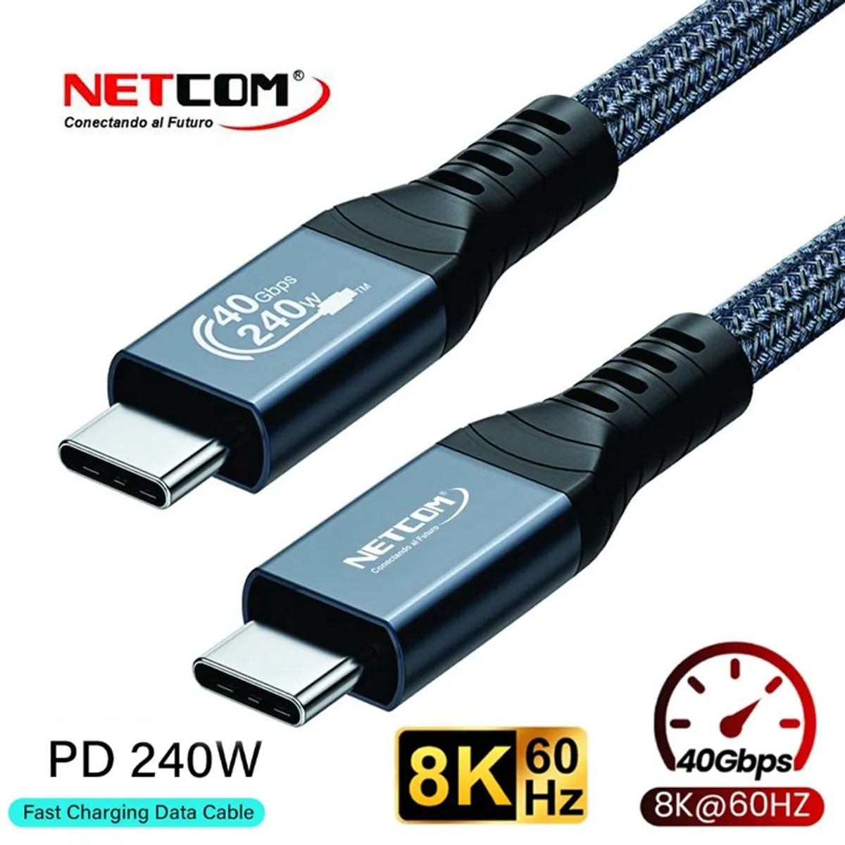 NETCOM - Cable USB-C Thunderbolt 4 NETCOM 60Hz 40Gbps 8K PD 240W 1 Metro