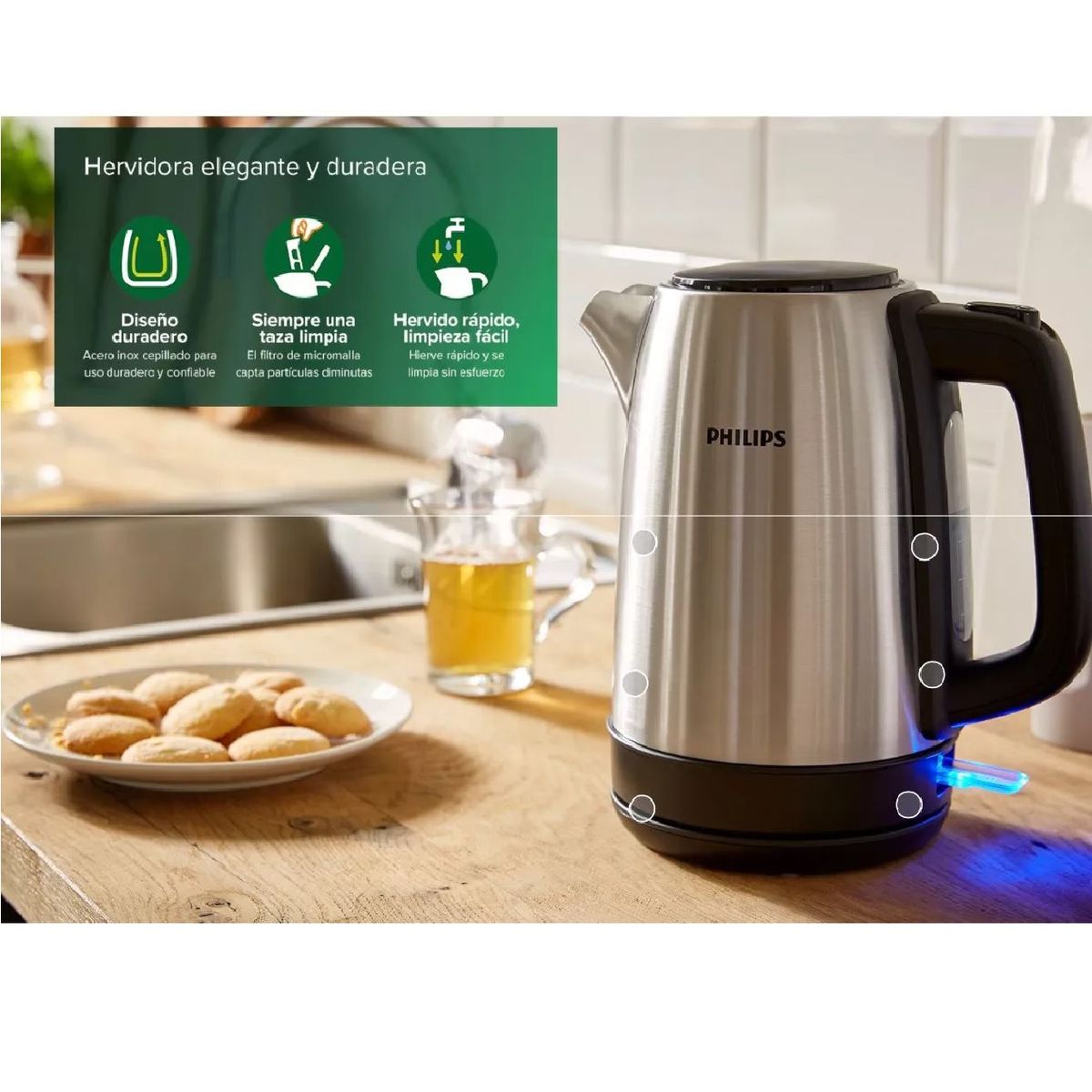 PHILIPS - Hervidor Philips De 1,7 L Acero Inoxidable Con Filtro Hd9350