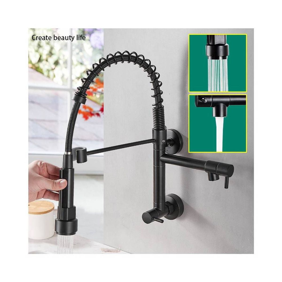 PUREPOWER - Grifo de cocina para lavaplatos monocromado extensible