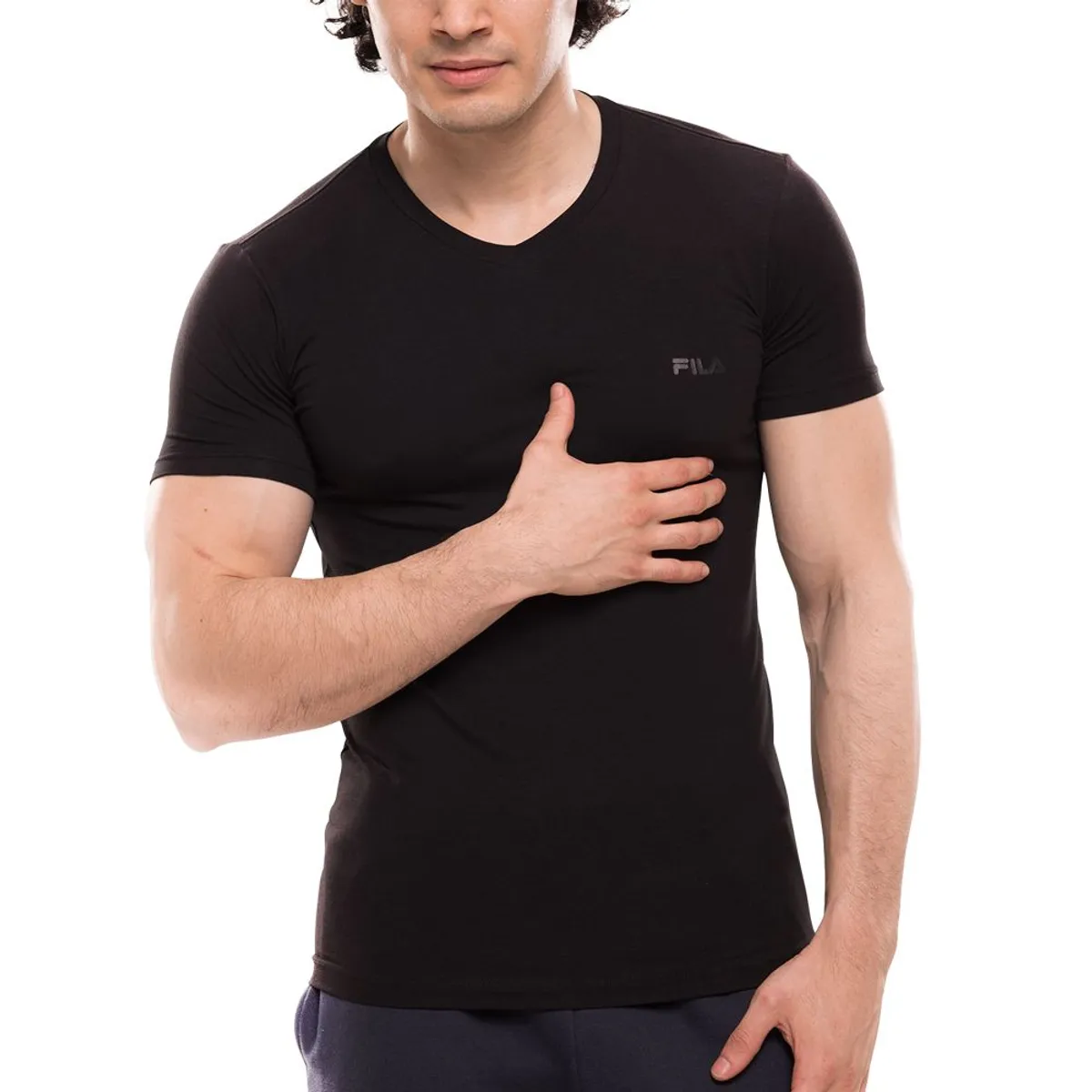 FILA - Polo Manga Corta Fila Cuello V Negro