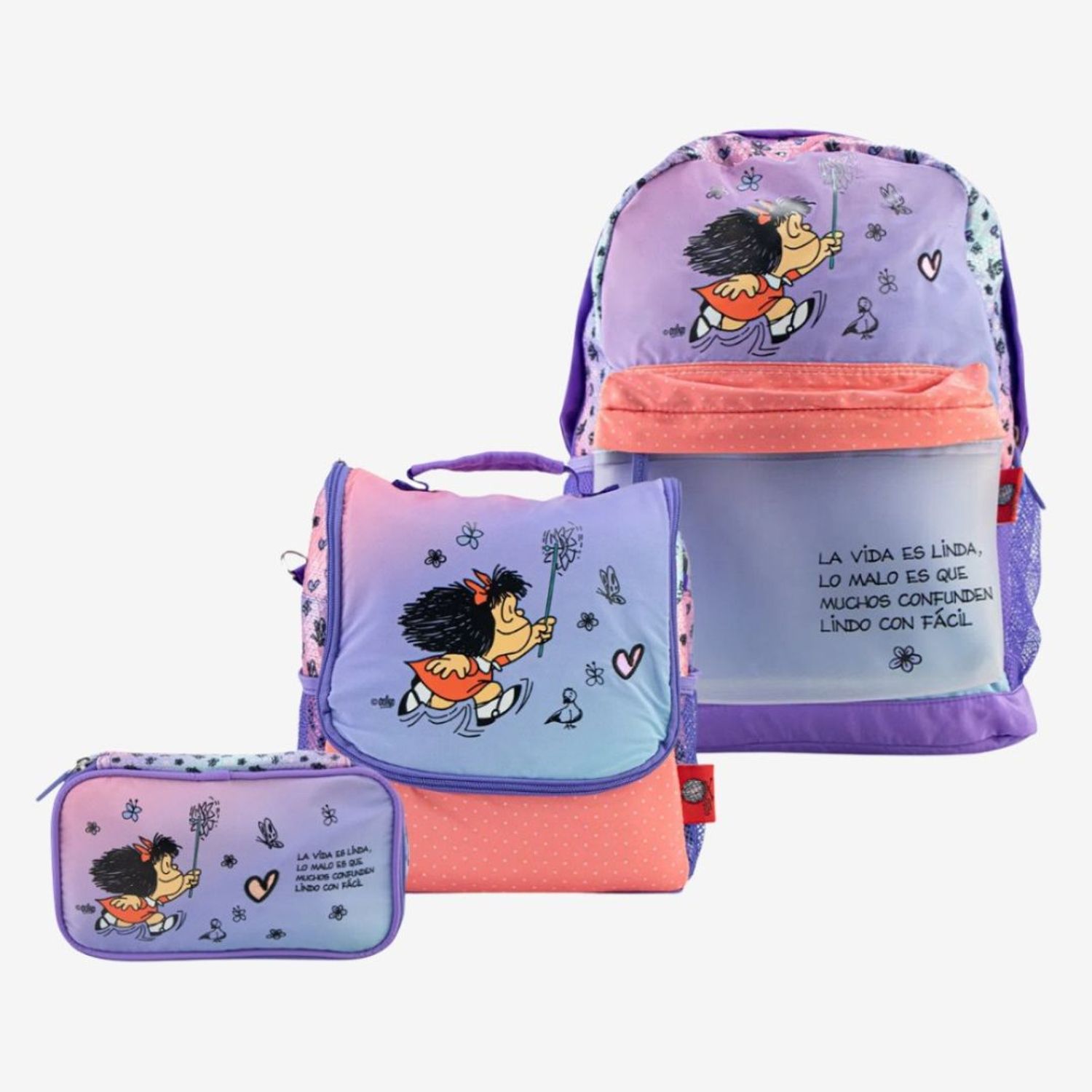 Set mochila lonchera cartuchera de Mafalda CHILDRENS CLUB