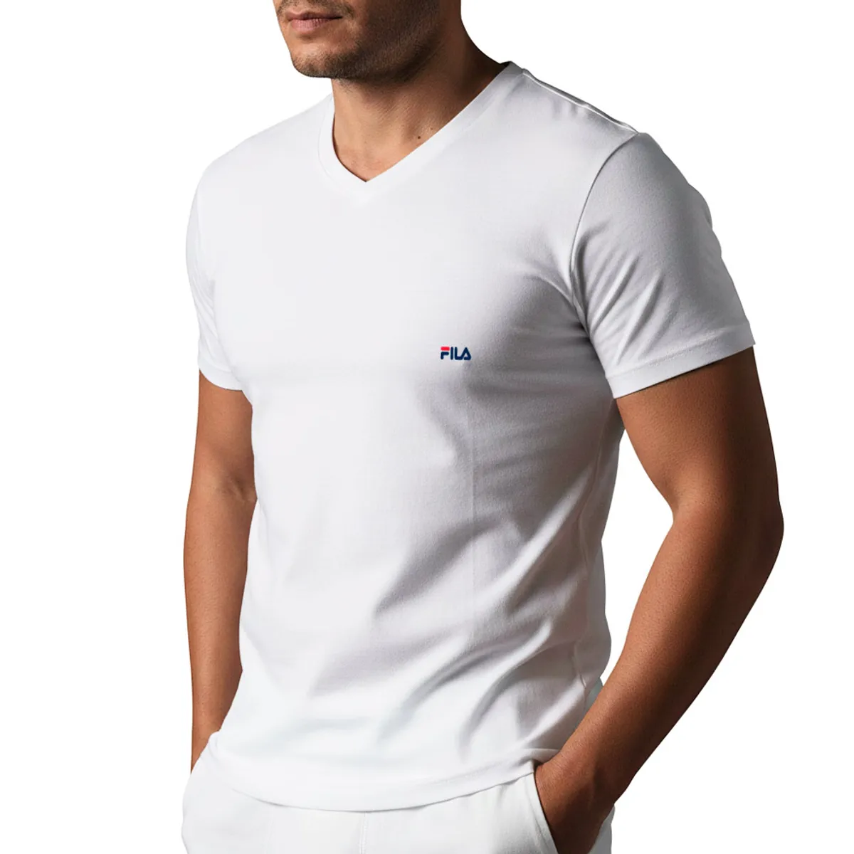 FILA - Polo Manga Corta Fila Cuello V Blanco