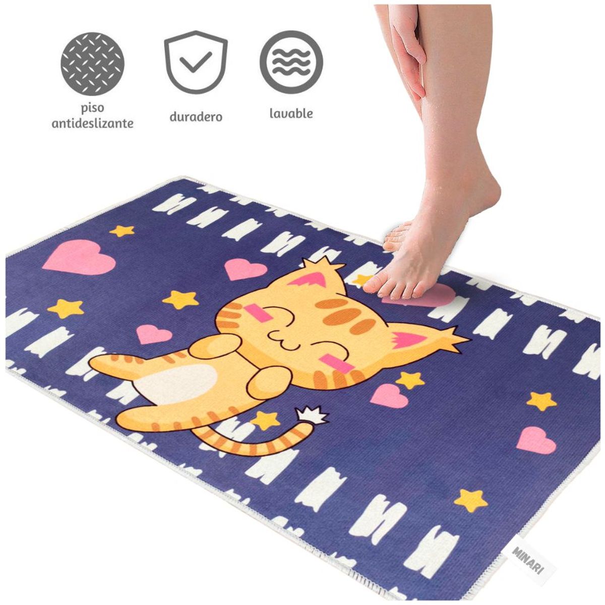 MINARI - Alfombra Absorbente Antideslizante Cocina Baño Corazones Azul 397A
