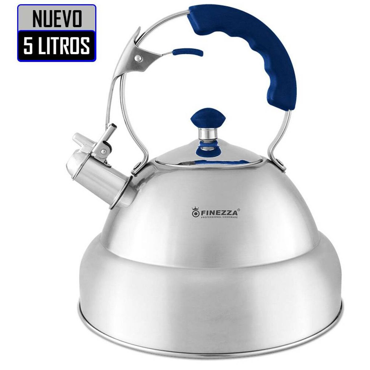 FINEZZA - Tetera de Acero 4.5 Litros Mango Azul