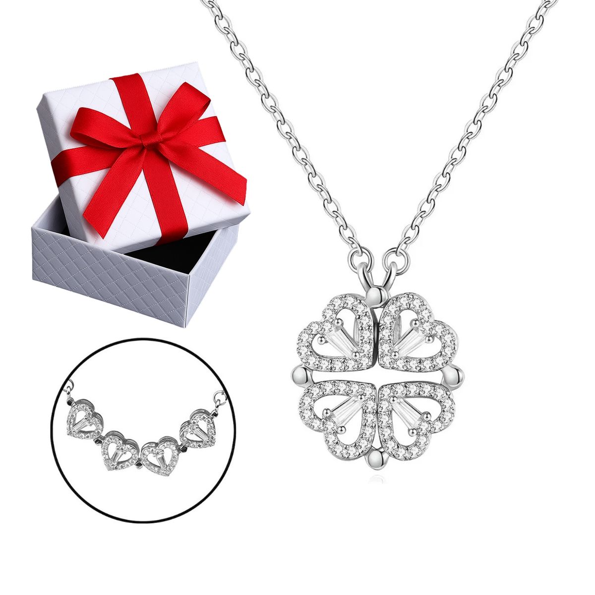 GENERICO - Collar Mujer Trébol 4 Hojas Corazón Regalo Joya Acero Plateado