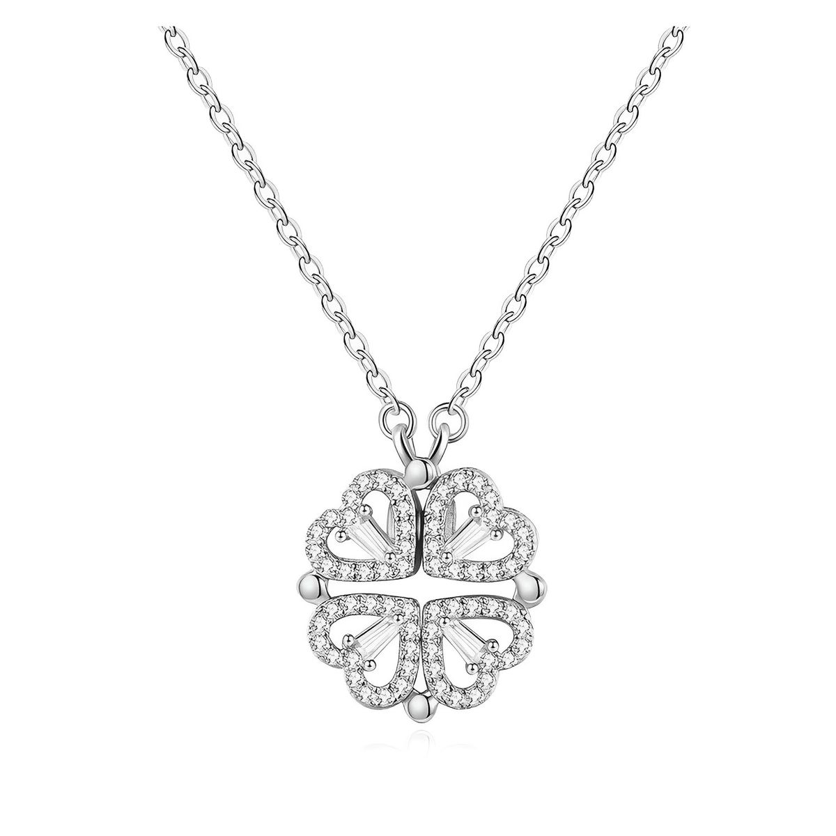 GENERICO - Collar Mujer Trébol 4 Hojas Corazón Regalo Joya Acero Plateado