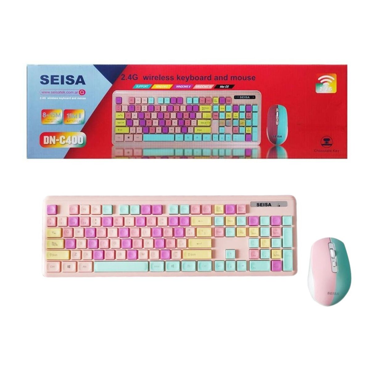 SEISA - Teclado y Mouse Rosado Inalámbrico