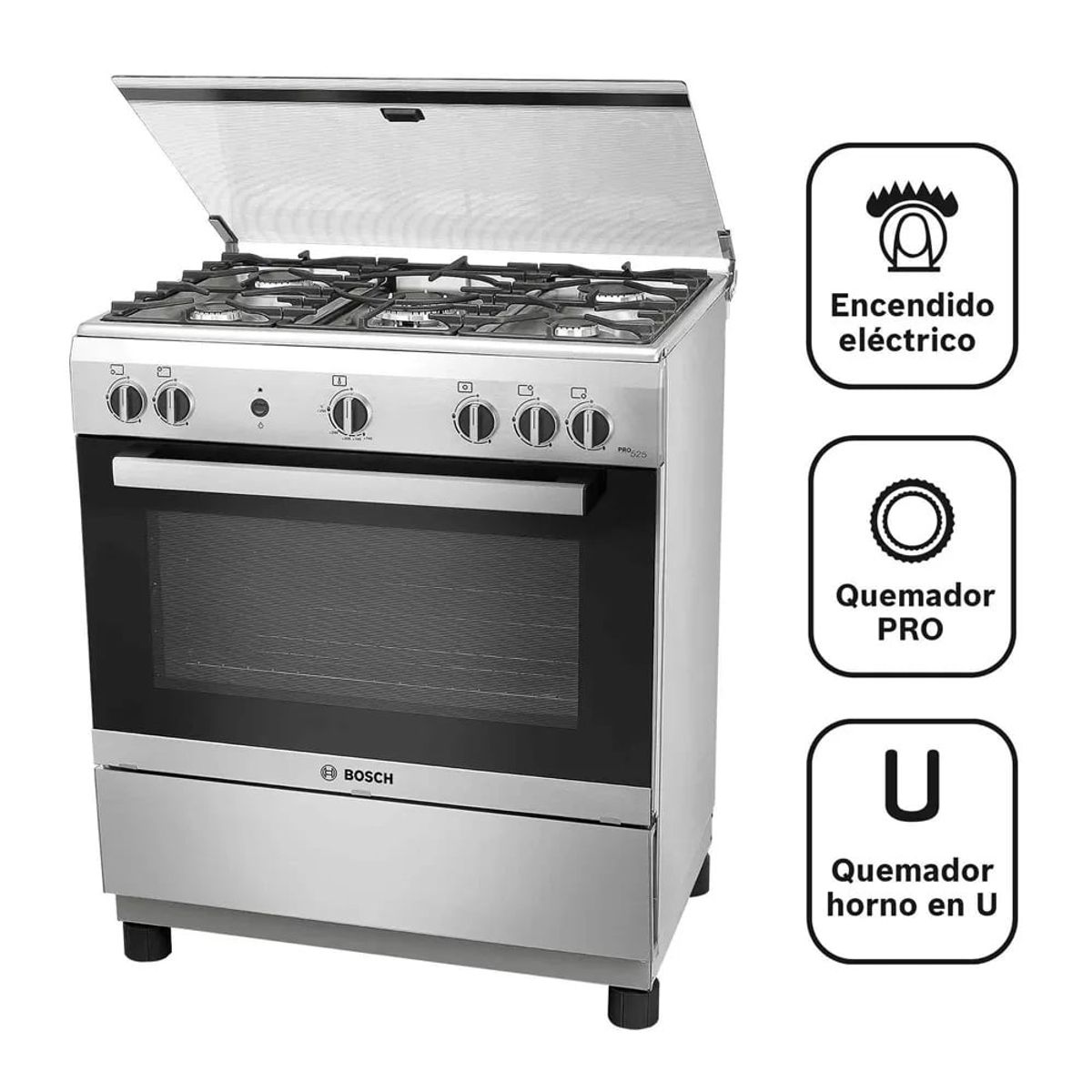 BOSCH - Cocina Bosch PRO525 IX a Gas de Pie 30" 5 Hornillas Acero Inoxidable