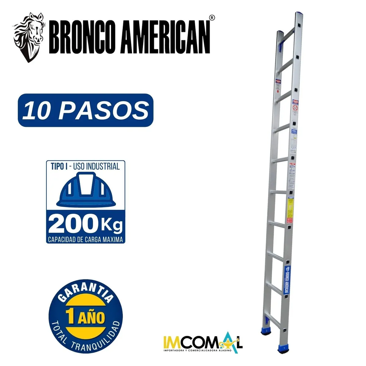 BRONCO AMERICAN - Escalera Aluminio Tipo Arrimo de 10 Pasos.