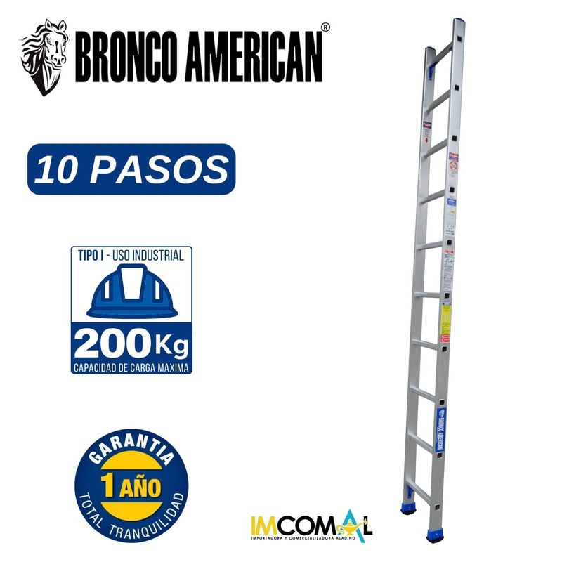 BRONCO AMERICAN - Escalera Aluminio Tipo Arrimo de 10 Pasos.