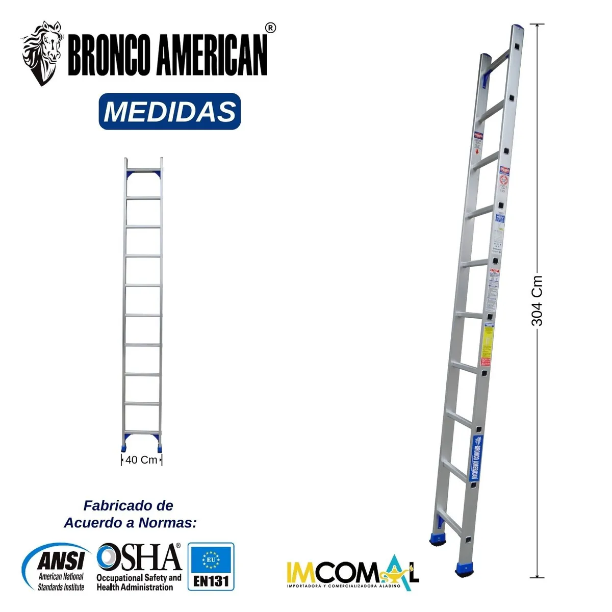 BRONCO AMERICAN - Escalera Aluminio Tipo Arrimo de 10 Pasos.