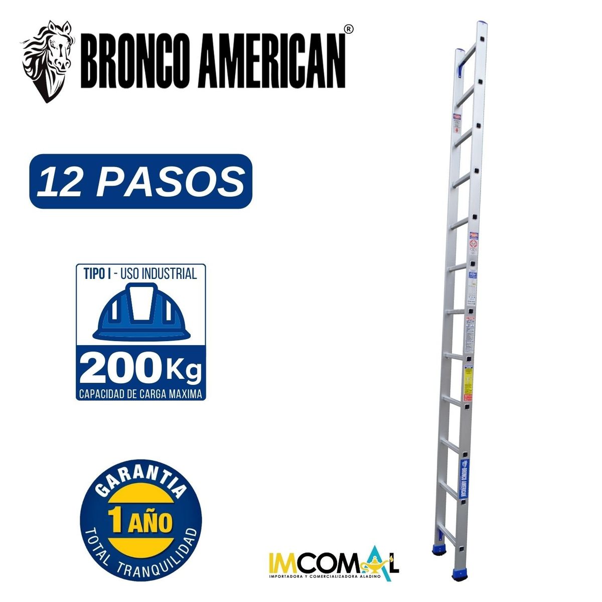 BRONCO AMERICAN - Escalera Aluminio Tipo Arrimo de 12 Pasos.