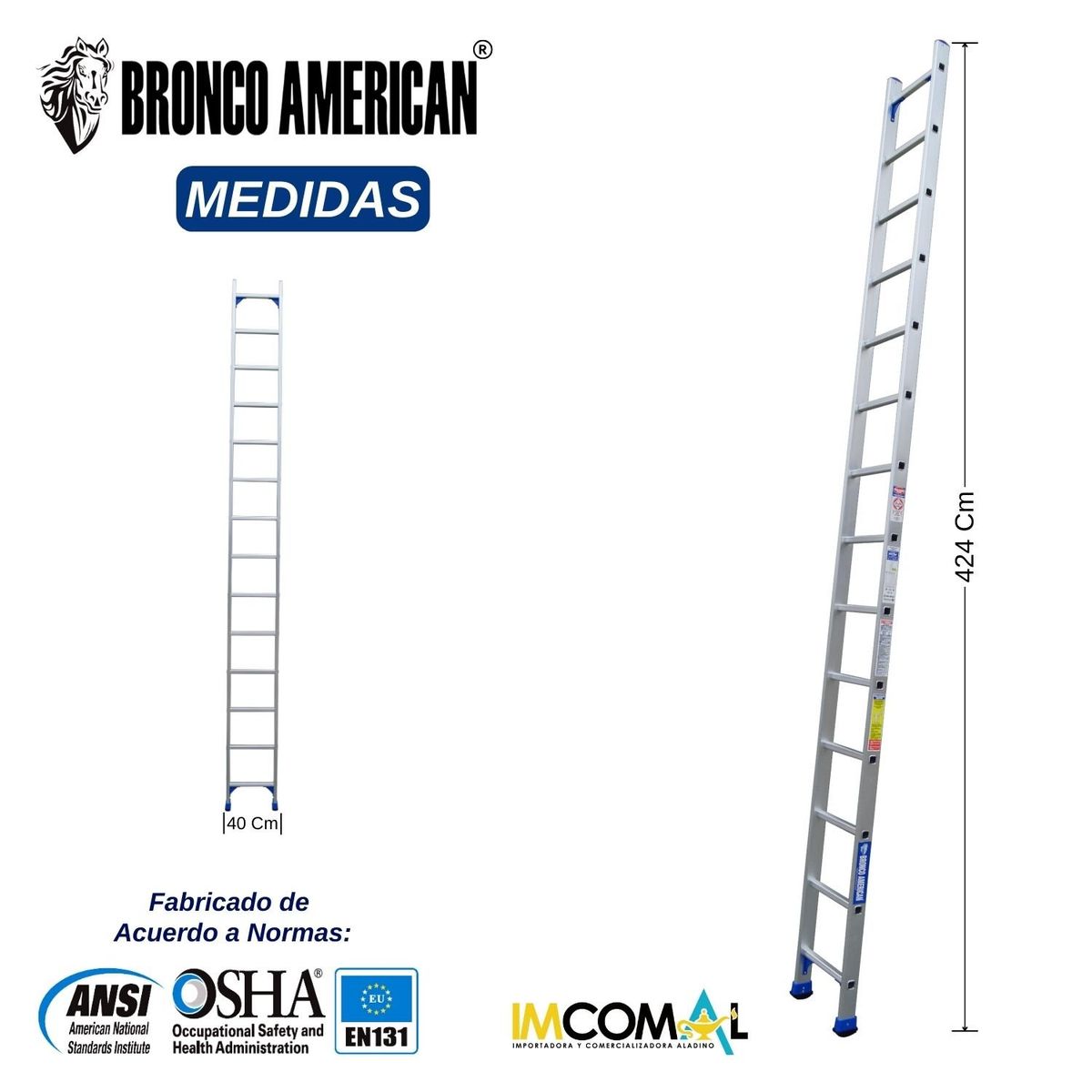 BRONCO AMERICAN - Escalera Aluminio Tipo Arrimo de 14 Pasos.