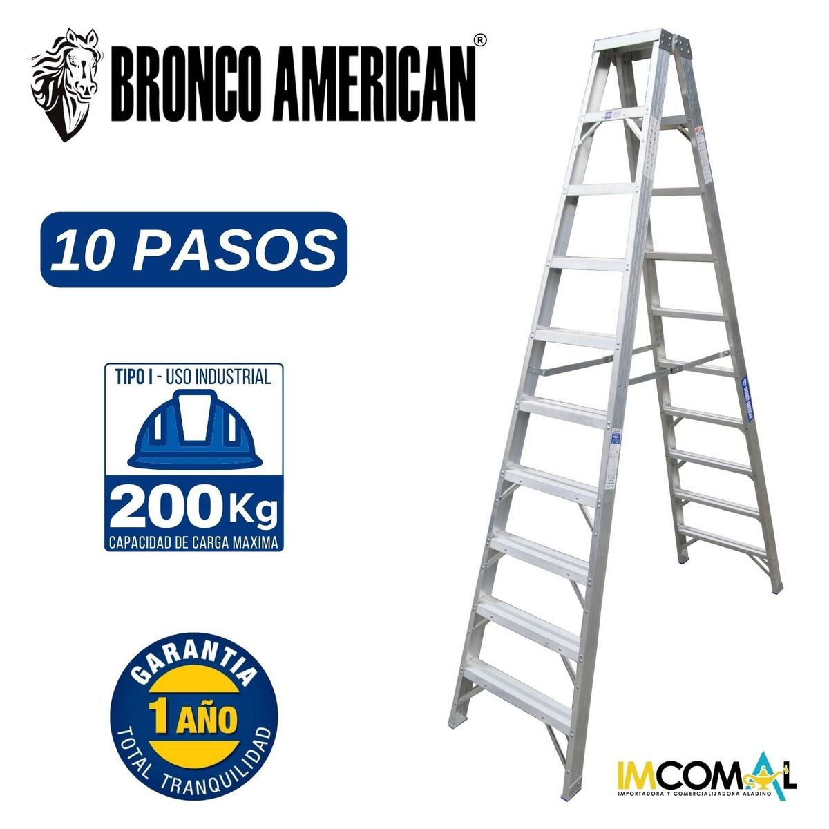 BRONCO AMERICAN - Escalera Aluminio Tijera Doble Ascenso de 10 Pasos.