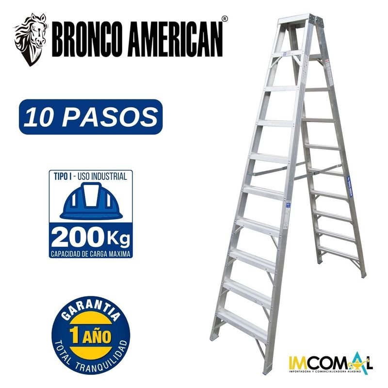 BRONCO AMERICAN - Escalera Aluminio Tijera Doble Ascenso de 10 Pasos.